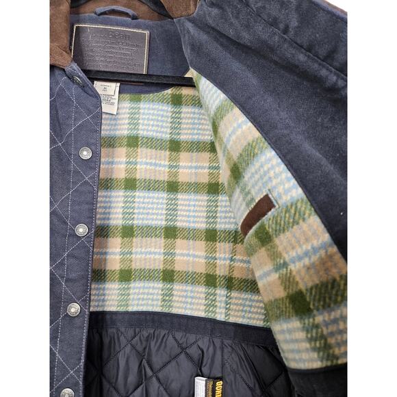 L.L. Bean M Petite Legacy Quilted Riding Jacket Navy Barn Plaid Lining Classic - Picture 5 of 5
